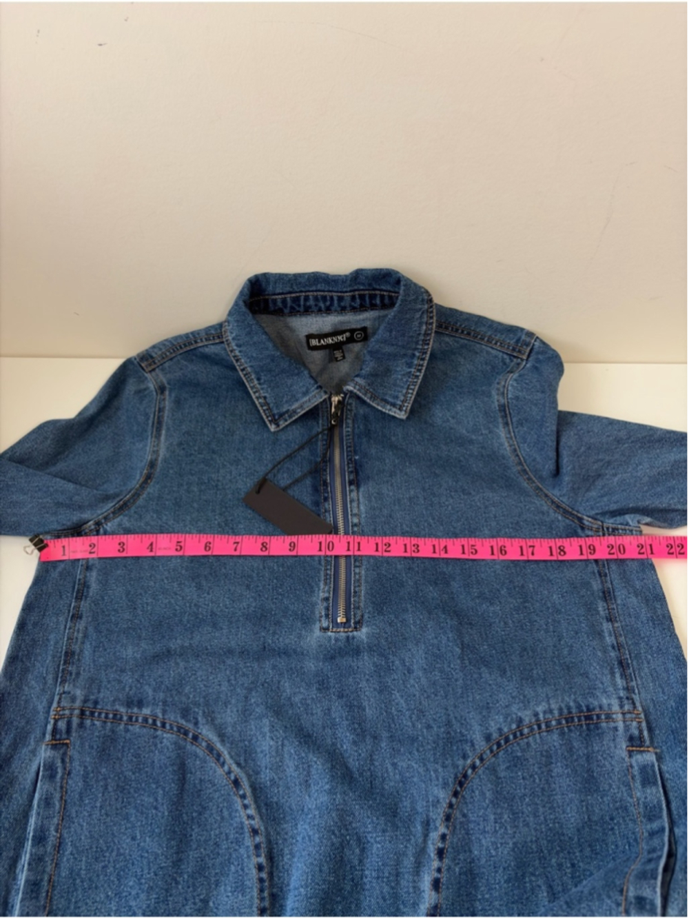 BLANK NYC Blue Denim Zip Front Mini Dress Western Cowboy Style Size M - Picture 8 of 9